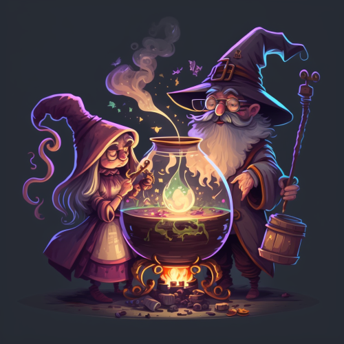 ToyFox_funny_wizard_and_witch_brewing_a_magic_potion_in_a_large_ecf51f74-ef67-42b2-8927-4409fd8ba30b